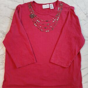 Alfred Dunner Blingy Hot Pink Necklace Top Size L